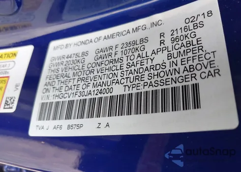 2018 Honda Accord Sport from USA, damaged, VIN 1HGCV1F30JA124000